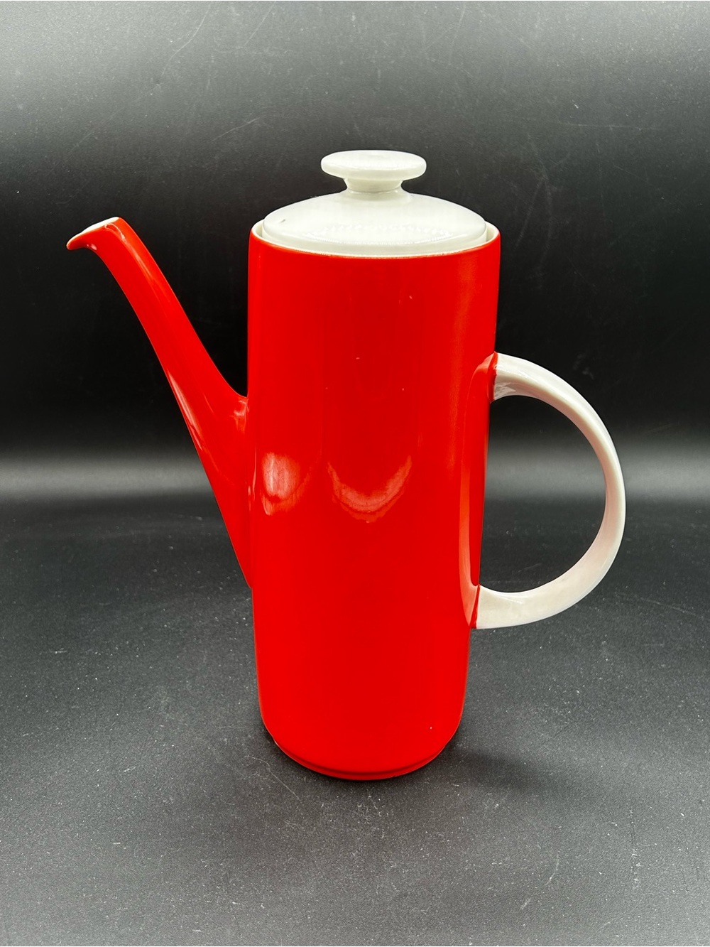 Royal Doulton MCM Orange Ceramic Coffee Pot with White Lid and Handle